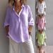 Women's Clothing Women's Casual Loose Long Sleeve Shirt V Neck Solid Color Linen Style Spring Summer For Formal & Casual For Women_ecoleips.com