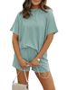 Women's Summer Casual Striped Suit Set Round Neck Full Length Pants American Style Fashion Polyester_ecoleips.com