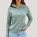 Women's Chunky Knit Sweater With Half-Zip Collar, Oversized Long Sleeve Pullover, Winter Warm Cable Knit Top, Peacock Green, Retro Casual Style_ecoleips.com