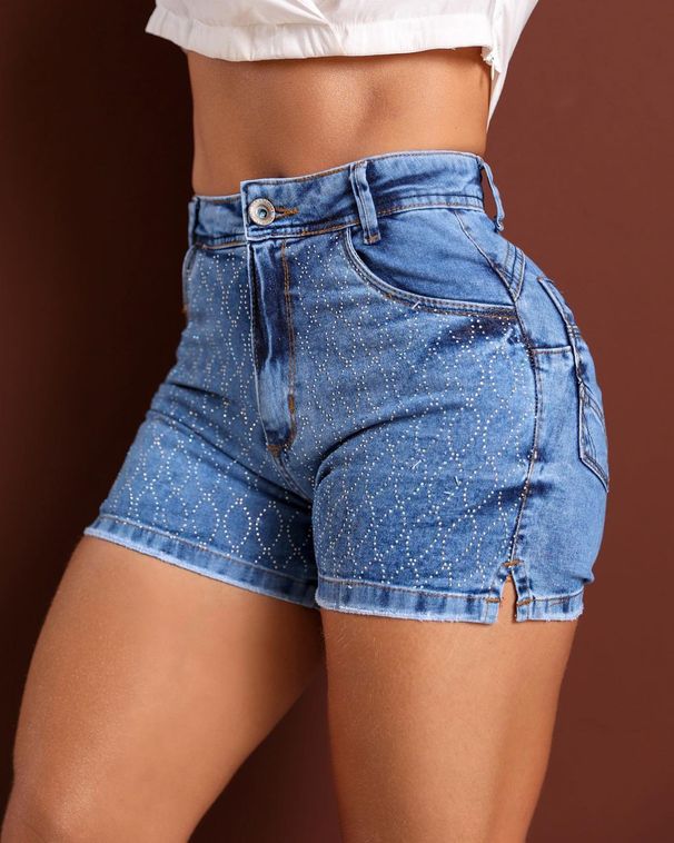 Women's Clothing New Floral Ruffles Stars Full Hot Diamond Tight Denim Shorts_ecoleips.com