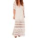 European And American Women's Clothing Spring And Summer New Fashion Solid Color Lace Dress Temperament Elegant Dress Party Long Skirt_ecoleips.com