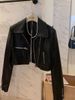 K Trendy Motorcycle Suit Slim Fit Short Jacket Women's Double Zipper PU Leather Jacket Explosive Street Versatile PU Leather Jacket_ecoleips.com