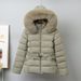 Women's Faux Fur Trim Hooded Short Puffer Jacket - Winter Warm Polyester Coat With Waist Snug Fit, Multiple Colors_ecoleips.com