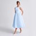 Women's Clothing Round Neck Cinching Full Skirt Elegant Summer Backless Maxi Dress With Round Neck, Wrap Waist & Flowy A-Line Skirt - White, Blue_ecoleips.com