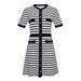 Women's Clothing Spring And Summer New French Round Neck Contrast Striped Single Breasted Short Sleeved Temperament Slim Knitted Dress_ecoleips.com