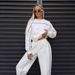 Streetwear Letter Print Tracksuit Set For Women - Long Sleeve Hoodie & Joggers (S-XL, White/Grey/Black, 95% Polyester Lightweight Fabric)_ecoleips.com