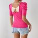 Summer Women's Bubble Short Sleeve T-Shirt Bowknot Top European American Style All Match Pullover Fashion Tees_ecoleips.com