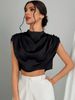 Women's Spring Summer Pleated Blouse Satin Silk Short Shirt_ecoleips.com