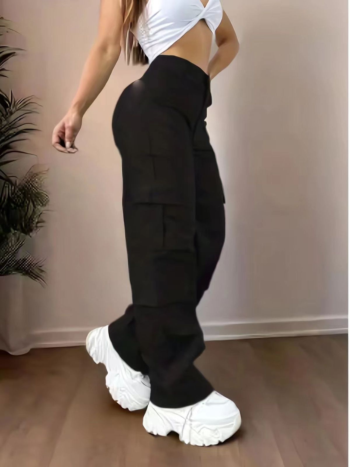 Women's High-Waisted Loose Casual Cargo Trousers Multi-Pocket Fashionable Bottoms For Market New Style_ecoleips.com