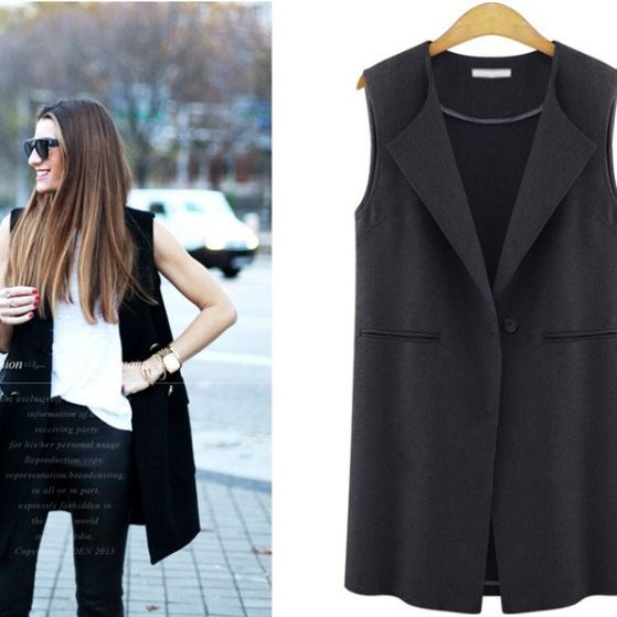 Solid color lapel waistcoat for women_ecoleips.com