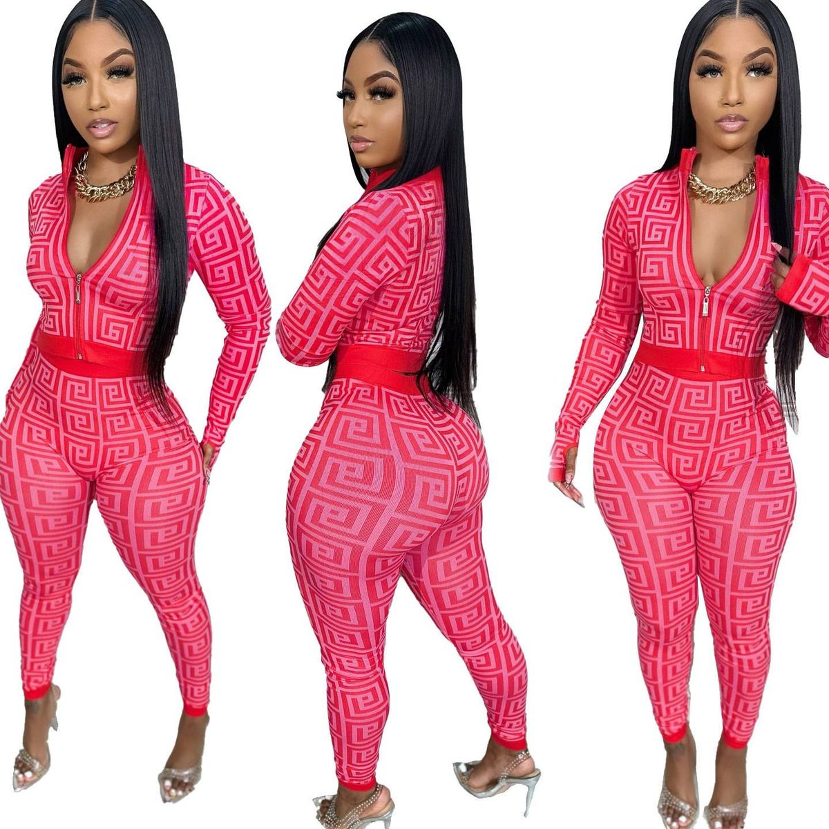 Women's Clothing Sexy Printed Hip Stretch Suit_ecoleips.com