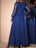 Elegant Mesh & Glitter Party Dress V-Neck Long Sleeve A-Line Gown, Shimmer Evening Dress For Ball, Prom, And Special Occasions (S-XL)_ecoleips.com
