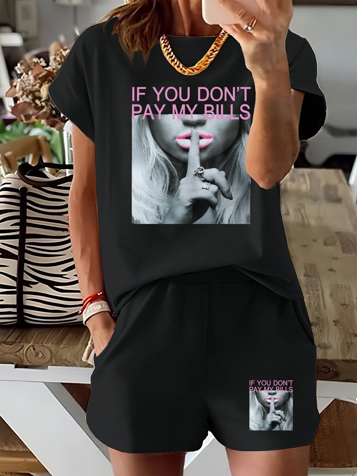 Women’s 2 Piece Outfit Set – Oversized Graphic T-Shirt And Biker Shorts Matching Set, Casual Summer Lounge Tracksuit For Daily Wear-354_ecoleips.com