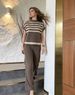 Women's Striped Knit Top And Wide Leg Pants Set Simple High-End Fashionable Clothing_ecoleips.com