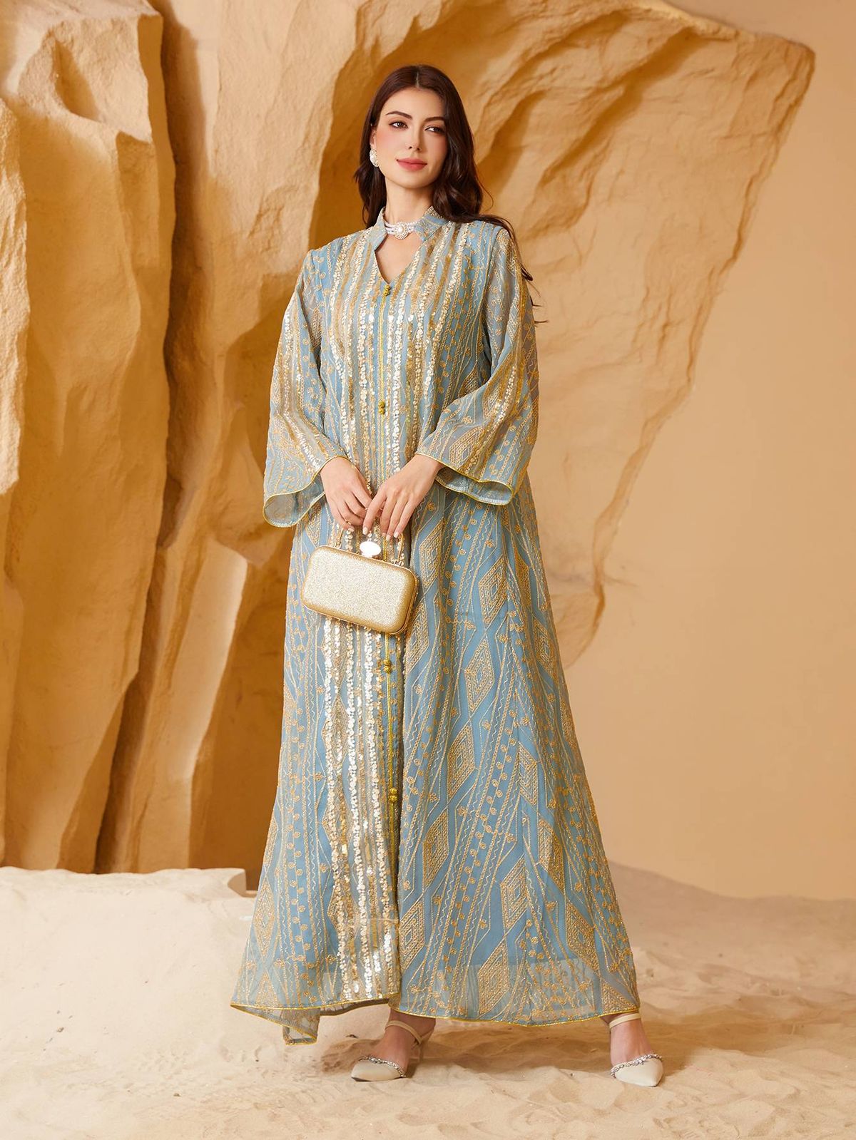 Muslim Evening Gown, Large Size Sequin Embroidery Dress, Dubai Saudi Style, Elegant Party Wear, Sparkling Floral Design_ecoleips.com