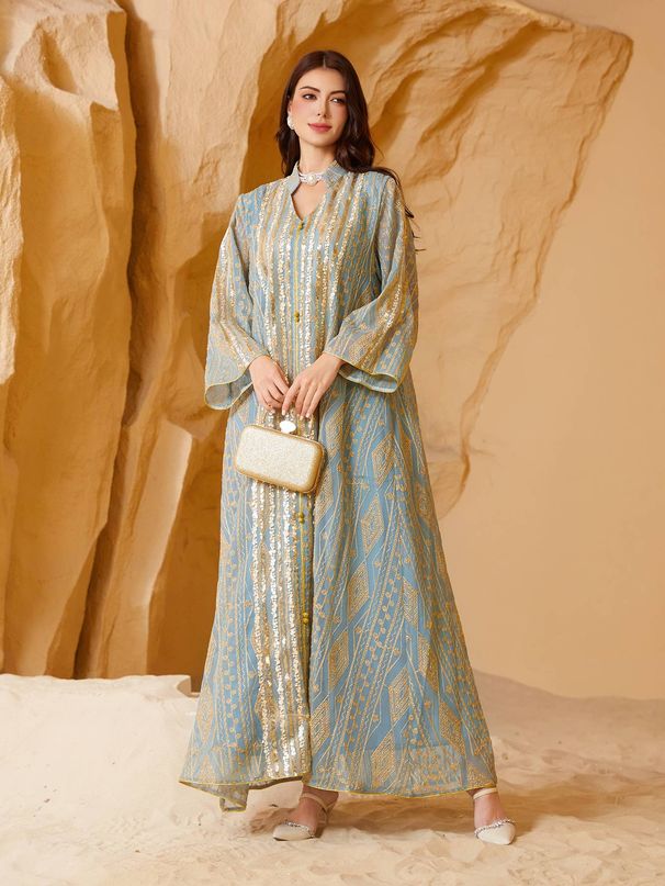 Muslim Evening Gown, Large Size Sequin Embroidery Dress, Dubai Saudi Style, Elegant Party Wear, Sparkling Floral Design_ecoleips.com