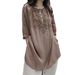 Women's Retro Embroidered Shirt Casual Literary Pullover Top Mid-Length Loose Fit Summer Heavy-Duty Cotton Linen_ecoleips.com