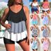 Women's Plus Size Two Piece Swimsuit Skirt Style Printed Bikini New Style For Spring/Summer/Autumn_ecoleips.com