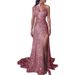 European And American Summer Halter Neck Party Elegant Sexy High-end Single Shoulder Gold Foil Long Evening Dress_ecoleips.com