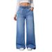 Vintage Light Blue High-Waisted Wide-Leg Jeans For Women – Relaxed Fit With Adjustable Drawstring Waist & Retro Stitching_ecoleips.com