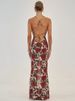 Mozision Spaghetti Strap Backless Print Dress For Women Fashion Deep V Neck Sleeveless Lace Up Bodycon Printed Sexy Long Dress_ecoleips.com