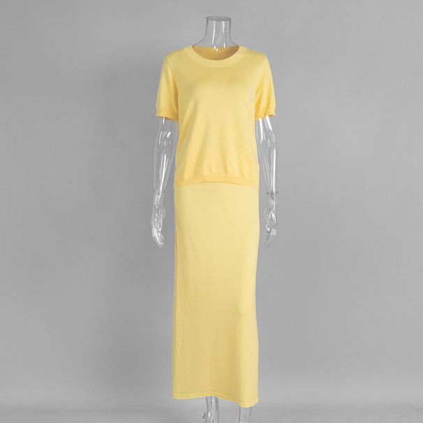 Cross-Border European And American 2025 Autumn Commuting Casual Knitted Short-Sleeved Half Skirt Suit_ecoleips.com