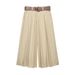 Women's Wide-Leg Pull-On Shorts With Belt - Navy Khaki Staple Shorts For Summer, Casual High-Waisted Elastic Waistband_ecoleips.com