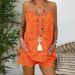 Women's Clothing sleeveless drawstring ruffled hollow camisole embroidered shorts with lining cotton suit_ecoleips.com