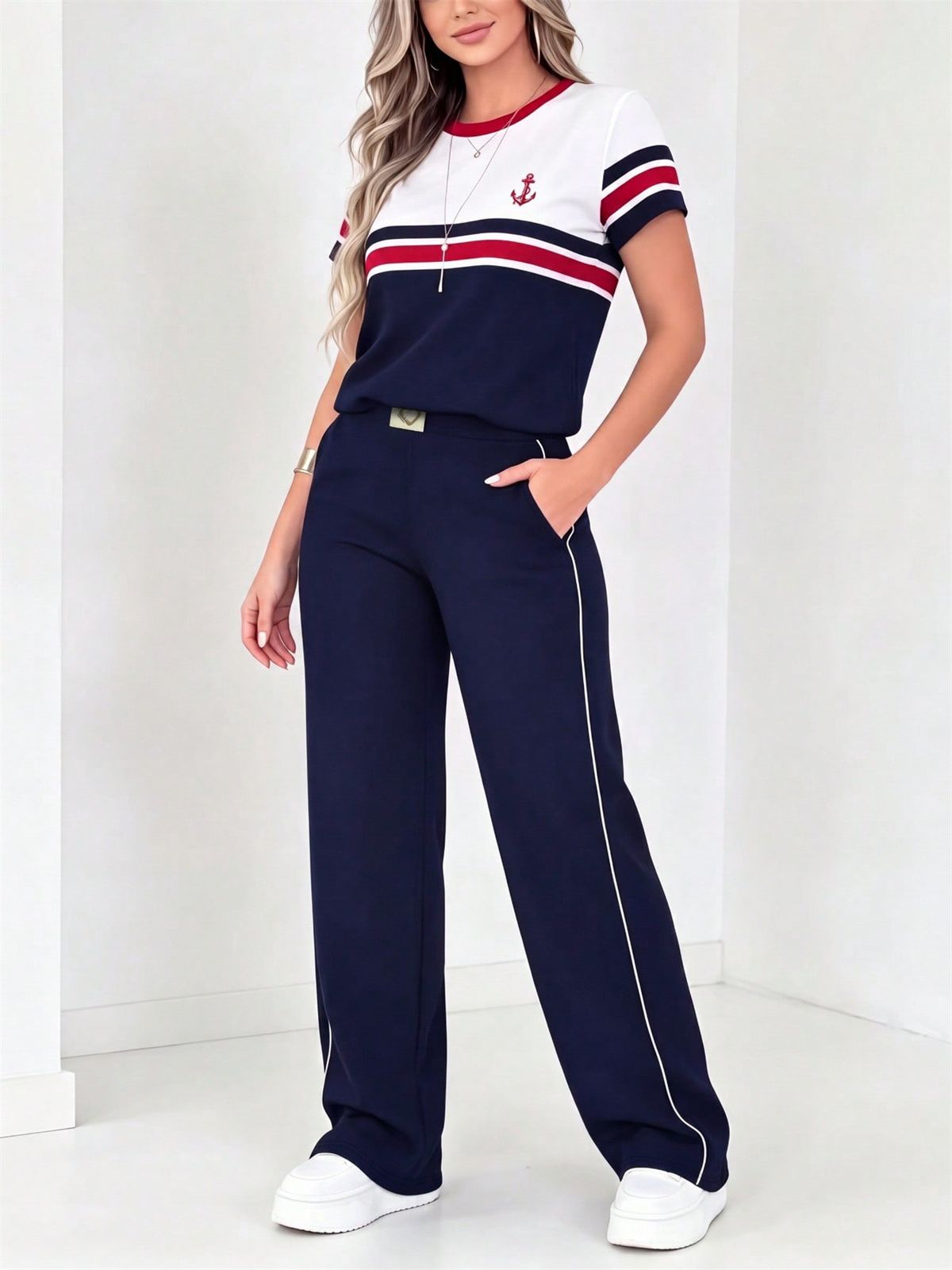 Women's Spring/Summer Short-Sleeved Two-Piece Set Fashion Trendy Casual Spot Goods Relaxed Everyday Wear Versatile Comfortable Feshion Trend_ecoleips.com