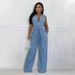 Women's Clothing Tight Waist Slim Elastic Washed Denim Jumpsuit_ecoleips.com