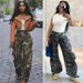 Distressed Camo Cargo Pants For Women | Oversized Streetwear Jeans With Multi-Pockets | Washed-Out Military Style (Camo/Grey, S-XXL)_ecoleips.com