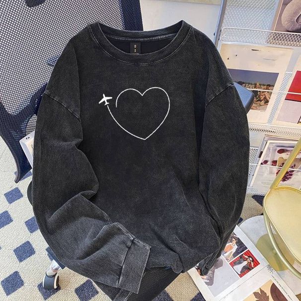 Women's Summer Street Style Long Sleeve T-Shirt Retro Print Cotton Loose Versatile High Street Top_ecoleips.com