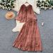 Women's Sweet Three Dimensional Floral Tie Up Lantern Sleeve Top And High Waisted Flared Skirt Two Piece Set Elegant Gentle Autumn Clothing_ecoleips.com