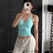 Latte Girl Women's Slimming Halter Neck Tank Top Push Up Sports Solid Color Commuter Fit Summer Top_ecoleips.com