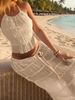 Women’s Spring Summer Chiffon Two-Piece Fitted Set, Multi-Layer Ruffle Lace Trim Cami Top With Open Back, Romantic Elegant Matching Outfit_ecoleips.com