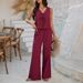 Diyun 2025 Spring Summer Women's Casual Vacation Style Solid Color Sleeveless Tie Top Wide-Leg Long Pants_ecoleips.com