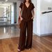 2026 European American Cross-border New Solid Color Summer Fashion V-neck Short-sleeve T-shirt And Wide-leg Pants_ecoleips.com