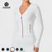Caijue Women's Deep V Neck Yoga Jacket Long Sleeve Slim Fit Sports Top Double Zipper Short Running Fitness Fitness Jacket_ecoleips.com