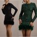 Women's Clothing Sexy Dress Long Sleeve Solid Color Sequin Feather Dress Round Neck Female_ecoleips.com