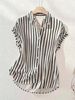 Women's Striped Shirt Casual Top Summer Fashion Versatile Short Sleeve European American Style New Spot Cross Border Foreign Trade_ecoleips.com