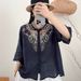 Cotton And Linen Heavy Industry Embroidered Half Sleeve Spring And Summer Shirt Women's Slimming All-Match Half Sleeve E_ecoleips.com