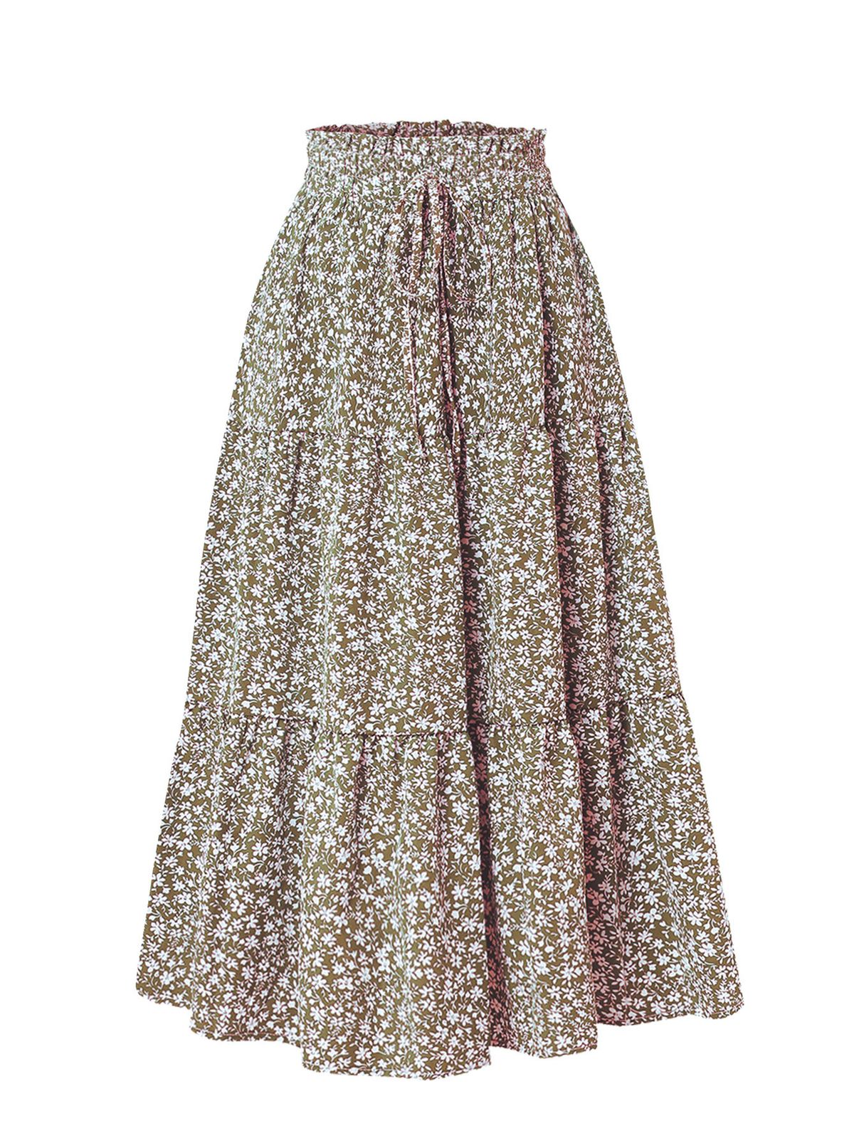 Women's Floral Print Bohemian Wrap Skirt - Elastic Waist A-Line Midi Skirt For Summer Vacation & Casual Wear_ecoleips.com