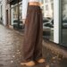 Voya Women's Clothing: American-style Dark Brown Loose Casual Pants, Spring/summer, Drapey, Elastic High-waisted Wide-leg Slimming Pants
_ecoleips.com