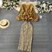 Premium Chic High End Women's Suit Fitted Ruffled Top High Waisted Sequined Hem_ecoleips.com