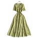 Round Neck Waist Short Sleeve Dress Women's Slim Long Skirt_ecoleips.com