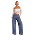 Women's Mid-Rise Stretch Jeans Distressed Straight Leg Denim Pants Rhinestone Embellishments Comfort Fit_ecoleips.com