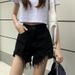 2025s Women's Summer Denim Shorts, Stylish Thin Plus Size, Slimming High Waist, Ripped A-line Frayed Hot Pants, Trendy Ins_ecoleips.com