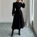 Women's Clothing Elegant Stand Collar A Line Skirt Waist Slimming Button Solid Color Long Sleeve Shirt Dress_ecoleips.com