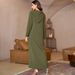 A803 Military Green Vertical Strip Hand-Stitched Drilling Dress With Cap_ecoleips.com