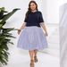 Women's Clothing New Large Size Women's Clothing Knitted Round Neck Splicing Striped Fat MM Waist Dress_ecoleips.com